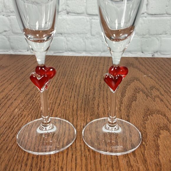 B- Crystal Champagne Flutes Hearts German Stolzle Lausitz L'Amour Valentine’s - Picture 4 of 5